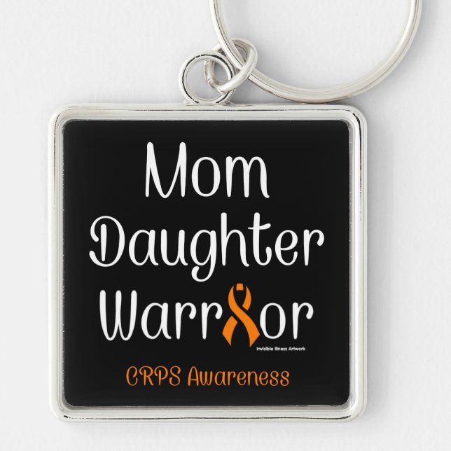 Mamma dotter Warrior...CRPS Fyrkantig Silverfärgad Nyckelring (Framsidan)