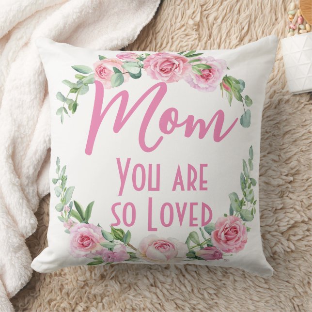 Mamma Du är så älskad i Blommigt Ro Kudde (Filt)