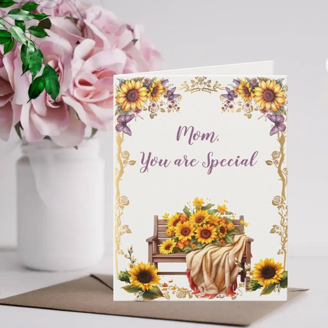 Mamma, du är Speciell - Bench med solblommor Kort (Skapare uppladdad)