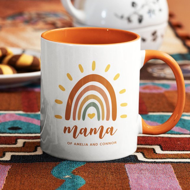 Mamma eget namn Boho Earth Tone Rainbow Sol Mugg (Skapare uppladdad)