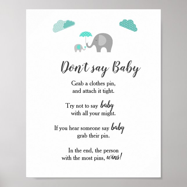 Mamma Elephant med moln Säg inte Baby Poster (Framsidan)