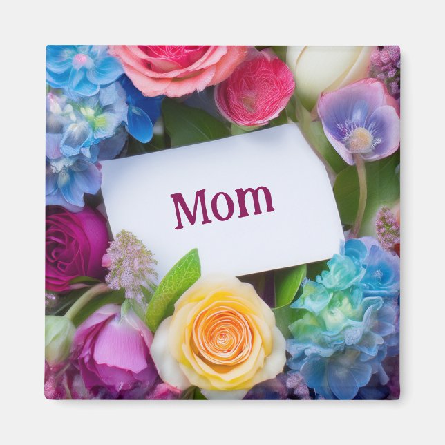 MAMMA eller anpassat namn omgivet av blommor Magnet (Framsidan)