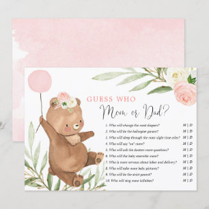 Mamma eller nalle av rosa blommigt för pappa-spel inbjudningar