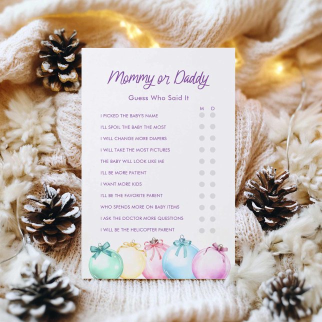Mamma eller pappa Baby Shower (Mommy or Daddy Modern Christmas Girl baby Shower Game)