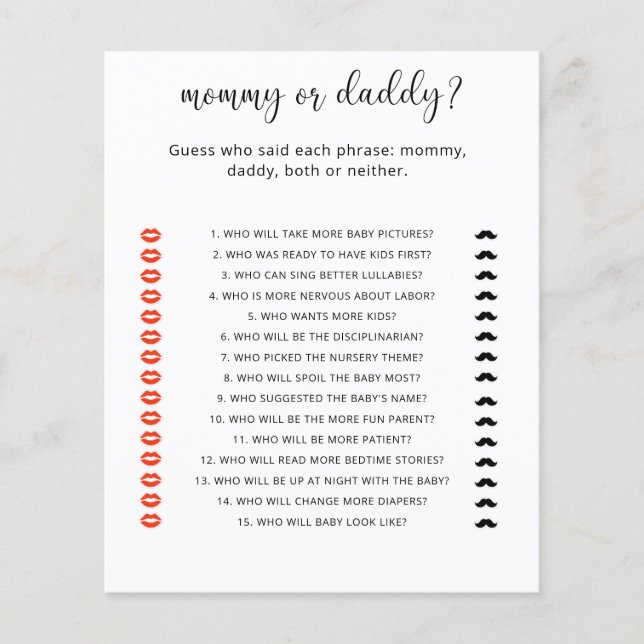 mamma eller pappa baby shower spel (Framsida)