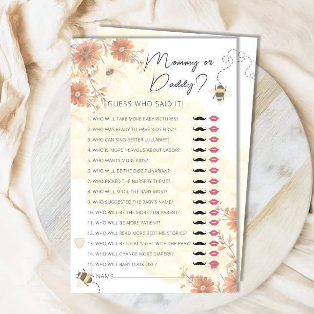 Mamma eller pappa Bee Honung Boho Baby Shower Game (Skapare uppladdad)