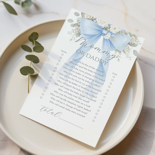 Mamma eller pappa Blå Blommig Båge Baby Shower spe (Skapare uppladdad)