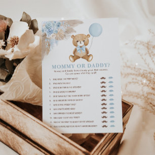 Mamma eller pappa Boho Bear Baby Shower Game Card Inbjudningar