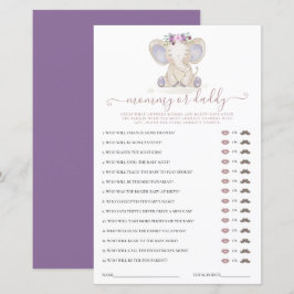 Mamma eller pappa Elephant Girl Baby Shower Game