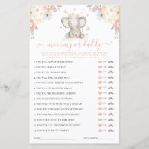 Mamma eller pappa Elephant Girl Baby Shower Game