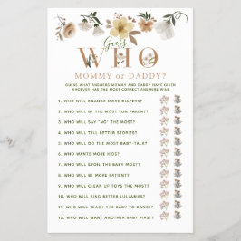 Mamma eller pappa Game Boho Blommigt Baby Shower Flygblad
