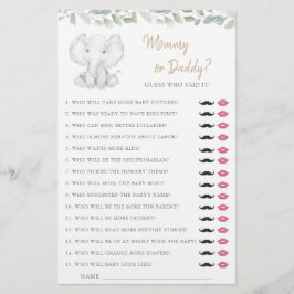 Mamma eller pappa Game Elephant Greenery Baby Show