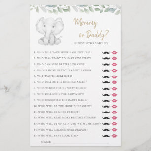 Mamma eller pappa Game Elephant Greenery Baby Show