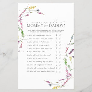 Mamma eller pappa Game Pastel Wildblommor Shower F Flygblad
