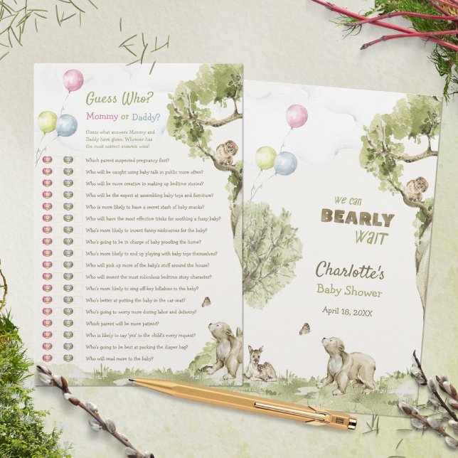 Mamma eller Pappa Gissa Vem Baby Shower Game Skogs (Mommy or Daddy Guess Who Baby Shower Game Woodland ©Susanne Sachers - Sunny Mind 🌞)