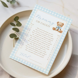 Mamma eller pappa nalle Björn Blå Baby shower spel