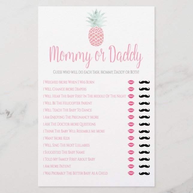 Mamma eller pappa Pineapple Summer Baby Shower Gam Flygblad (Framsidan)