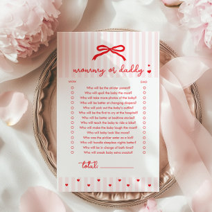 Mamma eller pappa Röd Bow Coquette Baby Shower spe