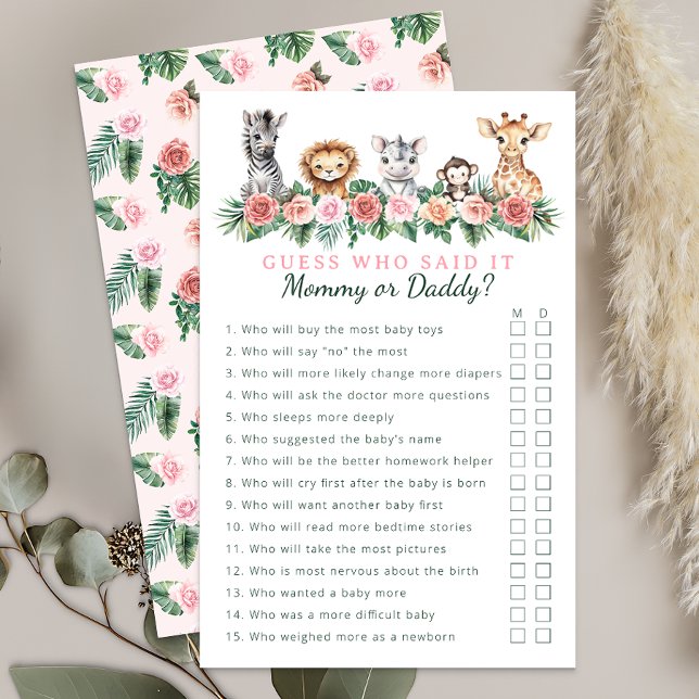 Mamma eller pappa Safari Baby Shower Game (Fun Baby Shower Game Card)
