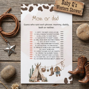 Mamma eller Pappa Spelkort Cowboy hej baby showe