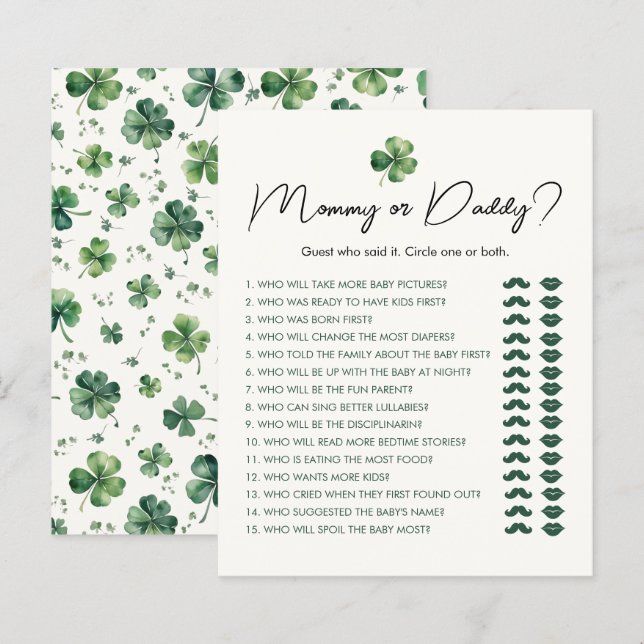 Mamma eller pappa St. Patrick's Day Baby Shower Ga (Fram/baksida)