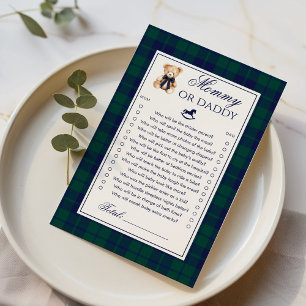 Mamma eller Pappa Teddybjörn Navy-rutigt spel