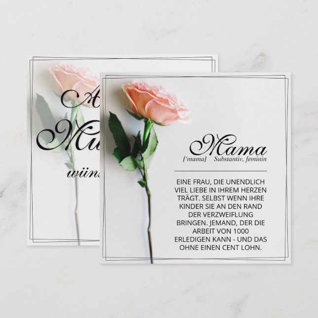 Mamma – Enkelt Oersättlig | Klassisk Kort - Ros (Fram/baksida)