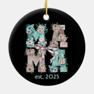 Mamma Est. 2025 Blommigt Boho Typography Art Julgransprydnad Keramik