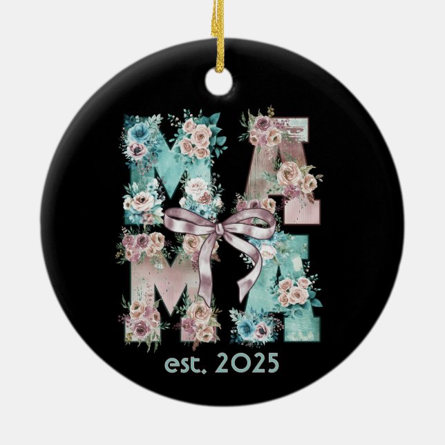 Mamma Est. 2025 Blommigt Boho Typography Art Julgransprydnad Keramik (Baksidan)