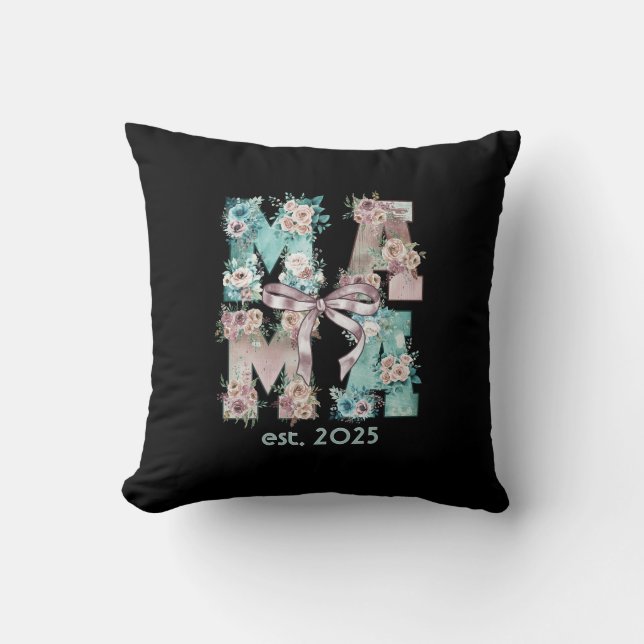 Mamma Est. 2025 Blommigt Boho Typography Art Kudde (Framsida)