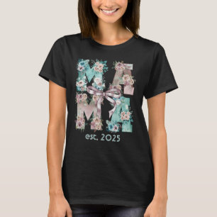 Mamma Est. 2025 Blommigt Boho Typography Art T Shirt