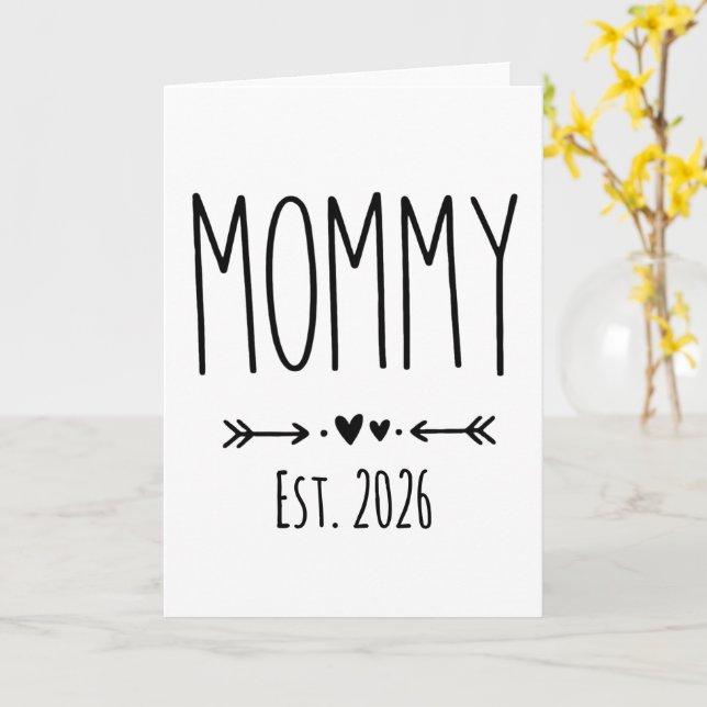 Mamma Est 2026 Graviditet Minimalist Personlig  Kort (Gul blomma)