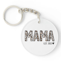 Mamma Est Keychain Leopard Print, Anpassningsbar M