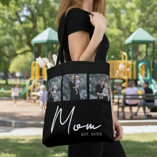 Mamma Est. Modern Svart Skript Foto Tote Bag Tygkasse