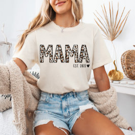 Mamma Est TShirt Leopard Print, Anpassningsbar Mam T Shirt