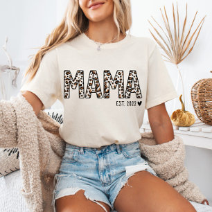 Mamma Est TShirt Leopard Print, Anpassningsbar Mam T Shirt