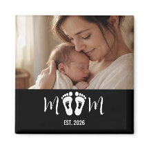 Mamma Establerade Baby Fotspår Foto Present Magnet