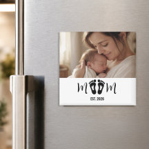 Mamma Establerade Baby Fotspår Foto Present Magnet