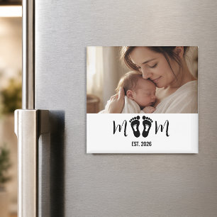 Mamma Establerade Baby Fotspår Foto Present Magnet