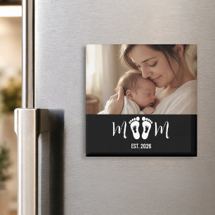 Mamma Establerade Baby Fotspår Foto Present Magnet