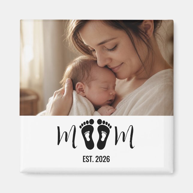 Mamma Establerade Baby Fotspår Foto Present Magnet (Framsidan)