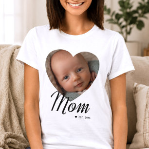 Mamma Establerade Skript Hjärta Foto Vitt T Shirt