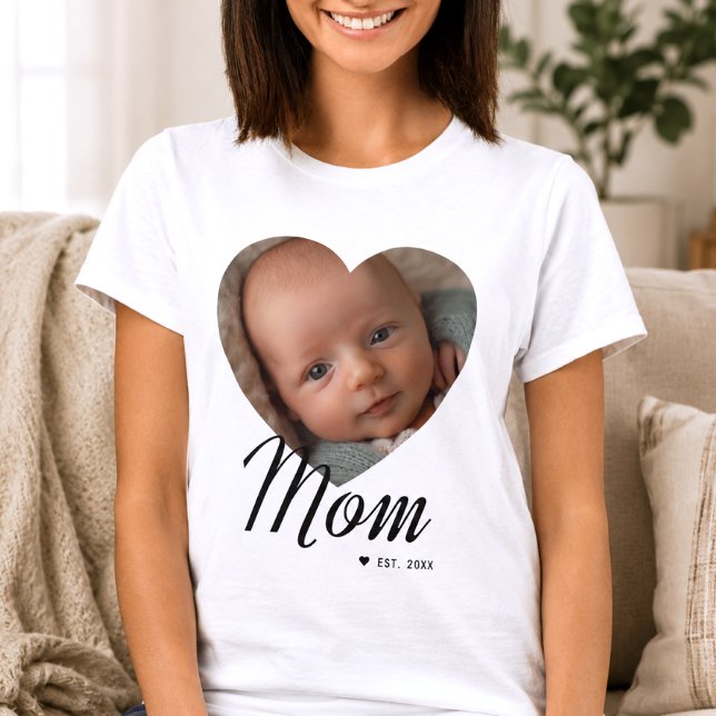 Mamma Establerade Skript Hjärta Foto Vitt T Shirt (Skapare uppladdad)