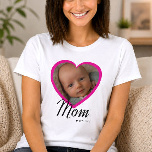 Mamma Establerade Skript Rosa Hjärtfoto Vitt T Shirt