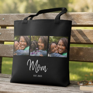 Mamma Established Script Svart 3 Foto Tote Bag Tygkasse