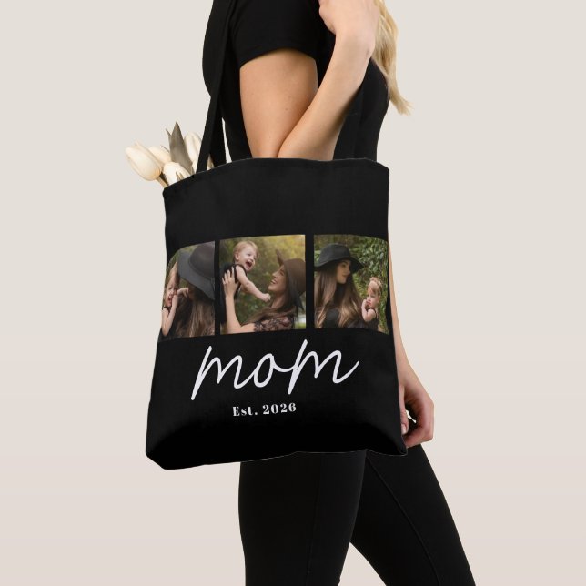 Mamma Established Script Svart 3 Foto Tote Väska (Närbild)