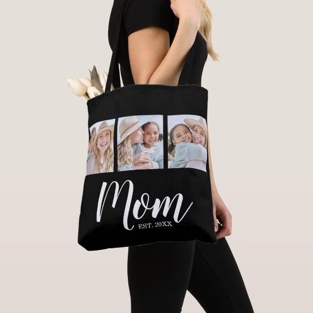 Mamma Established Script Svart 3 Foto Tote Väska (Närbild)
