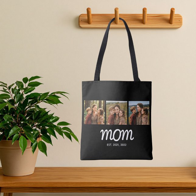 Mamma Established Script Svart 3 Foto Toteväska Tygkasse (Skapare uppladdad)