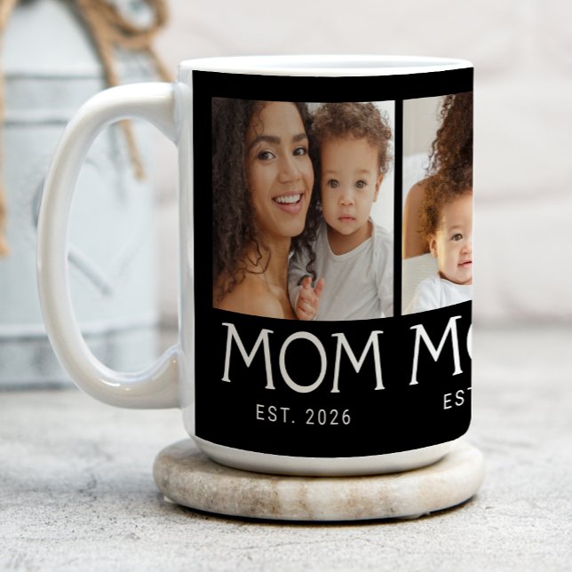 Mamma Established Typography Svart 3 Foto Kaffemugg (Skapare uppladdad)