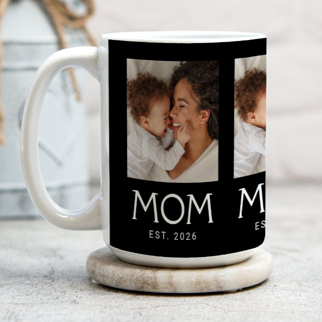 Mamma Established Typography Svart 3 Foto Kaffemugg (Skapare uppladdad)